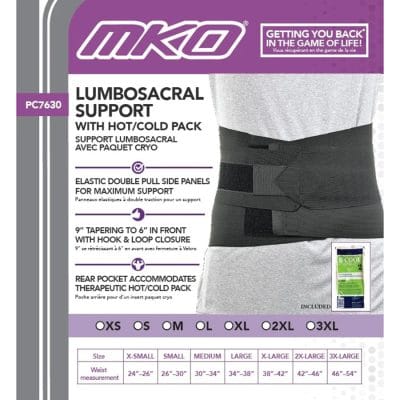 MKO Lumbosacral Support with ice pack PC7630 packaging