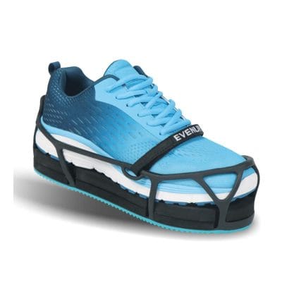 VENup shoe balancer worn on the opposite shoe to help level a medical walking boot