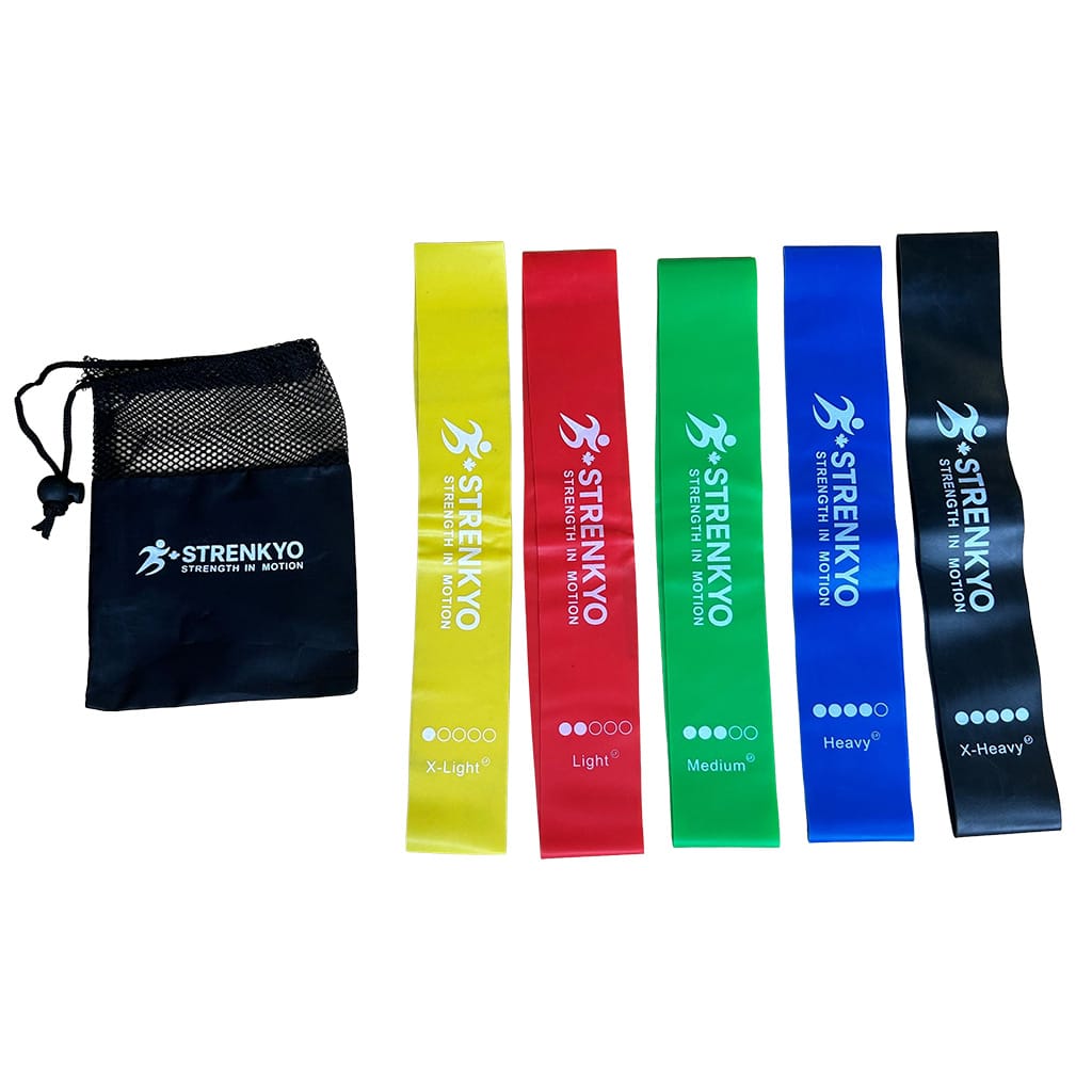 Strenkyo-Assorted-12-inch-Loop-Band-5-pack-Latex-Free-SKYO-005 Strenkyo 12-inch loop bands – full assorted set of 5 colours (Yellow, Red, Green, Blue, Black), latex-free, pack of 5