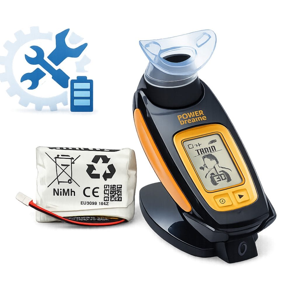 POWERbreathe K Series device with replacement battery for battery replacement service