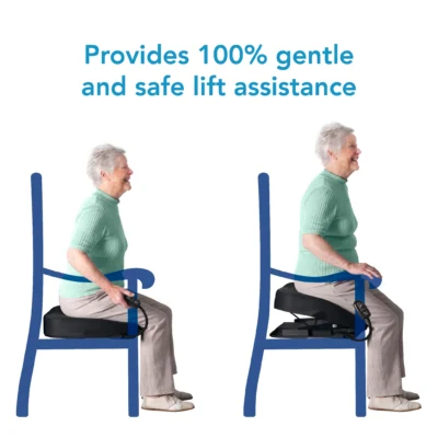 Side view of Uplift Premium Power Seat plug-in model highlighting compact portable design