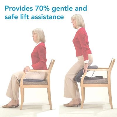 Uplift Premium Seat Assist Standard CCFMEDUL100 cushion helping seniors stand safely from chairs without power cords