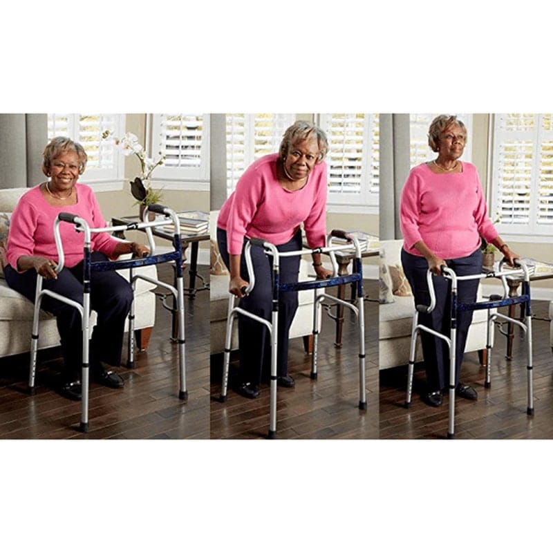 Close-up of dual handles on Carex Uplift Walker for assistance rising from seats