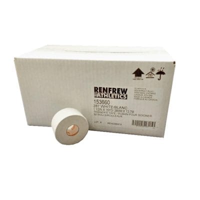 Multiple Renfrew 287 athletic tape rolls displayed outside the case for bulk purchase option.