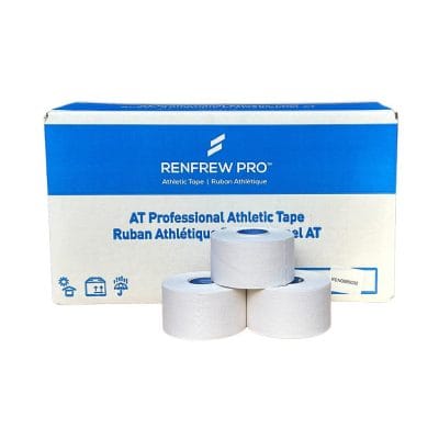 Case of Renfrew Pro 388 Athletic Tape – high-tensile white tape for taping ankles, wrists, and knees.