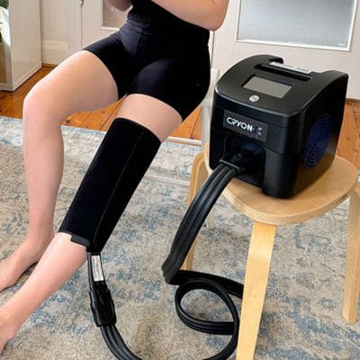 Patient using Cryon-X One knee system at home