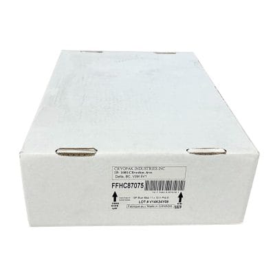 Closed shipping cases of Cryopak Flexible Gel Compresses ready for distribution