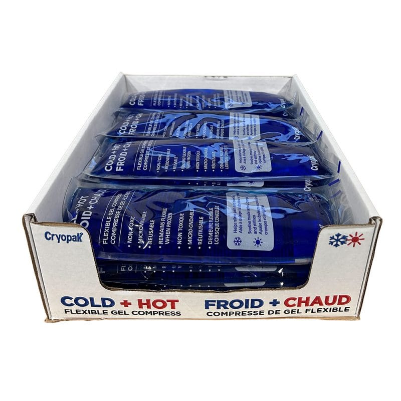 Open cases showing four different Cryopak gel pack sizes for clinical bulk purchase