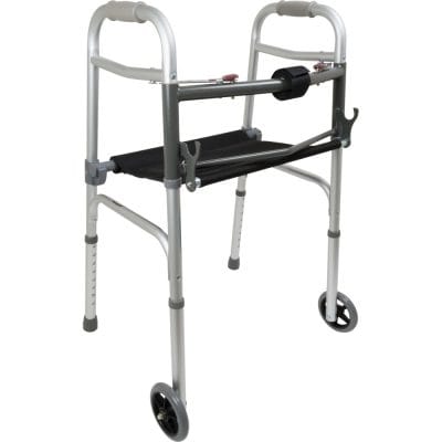 ProBasics WKAAW2BST aluminum adult walker with 5 inch wheels and roll up seat, front angle