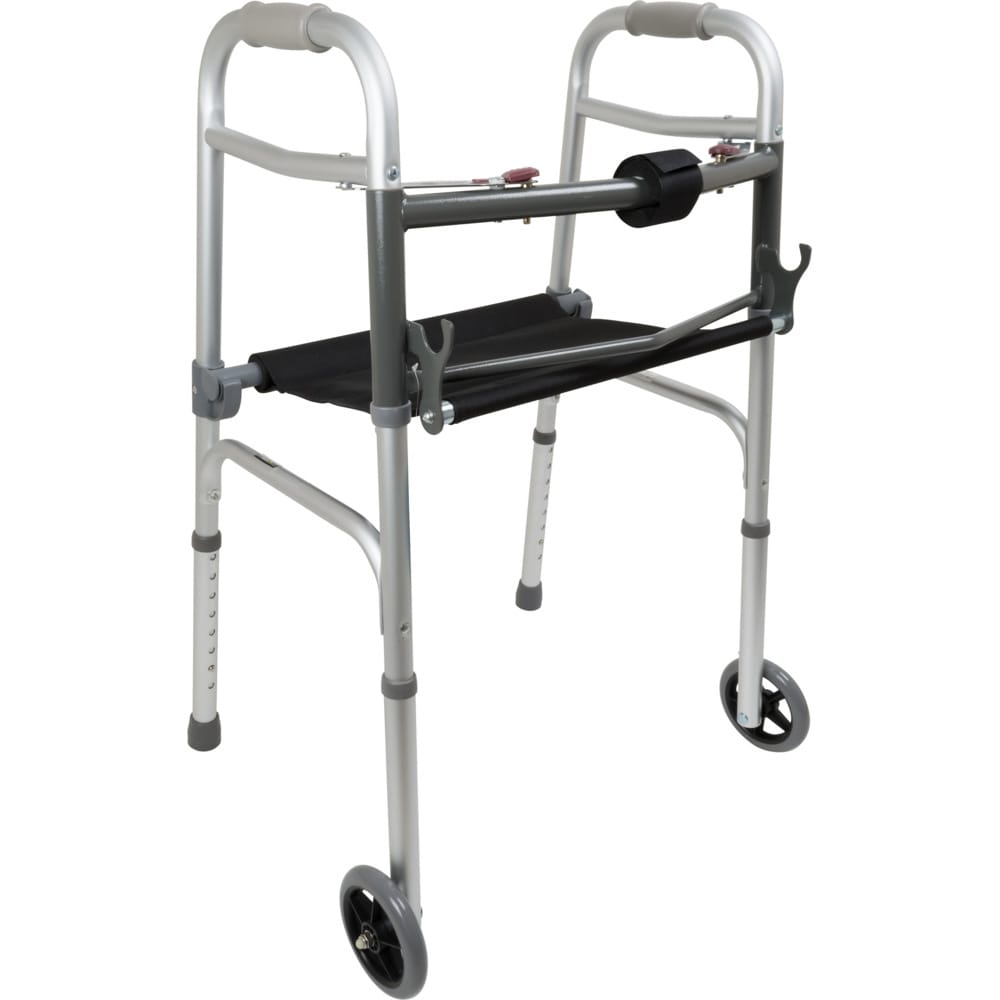 ProBasics WKAAW2BST aluminum adult walker with 5 inch wheels and roll up seat, front angle
