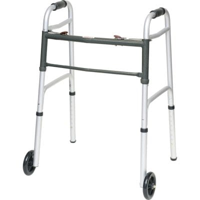 ProBasics WKAAW2B aluminum adult walker with 5-inch wheels fully opened for use