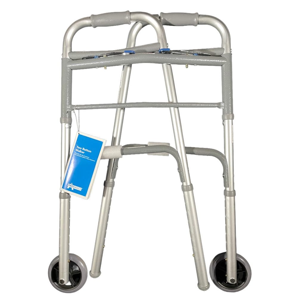 ProBasics WKAAW2B lightweight aluminum walker folded for compact transport and storage