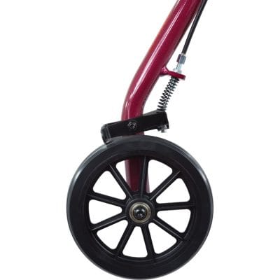 Close-up of 6 inch non-marking caster on ProBasics rollator showing smooth tread design
