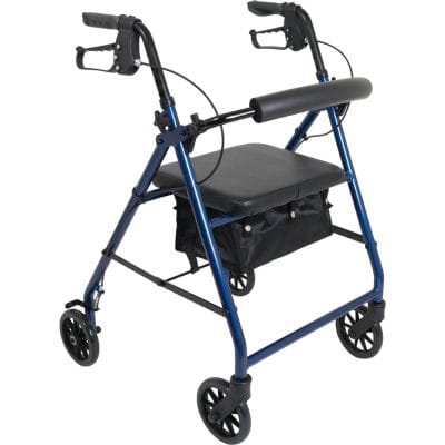 Side view of ProBasics rollator showing flip-up padded seat and backrest