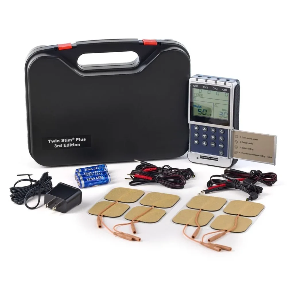 Richmar Twin Stim Plus 3rd Edition complete kit with electrodes, lead wires, AC adaptor and carrying case