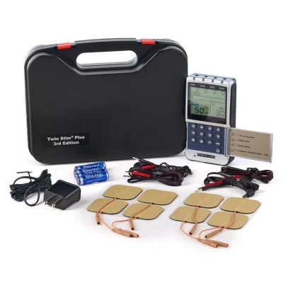 Richmar Twin Stim Plus 3rd Edition complete kit with electrodes, lead wires, AC adaptor and carrying case