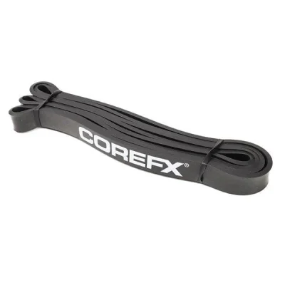 Close-up of CoreFX loop resistance band latex material black 25–65 lb: Versatile band for general strength training and pull-up assistance
