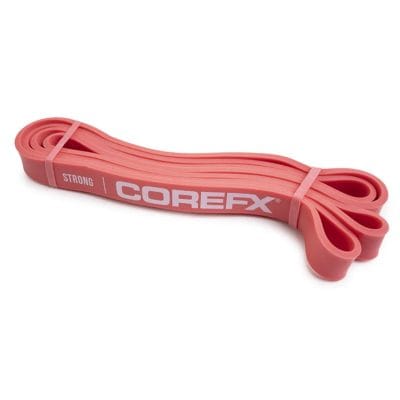 Close-up of CoreFX loop resistance band latex material pink 25–65 lb: Versatile band for general strength training and pull-up assistance