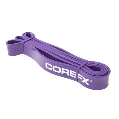 Close-up of CoreFX loop resistance band latex material Purple 35–85 lb: Intermediate strength training and compound exercises