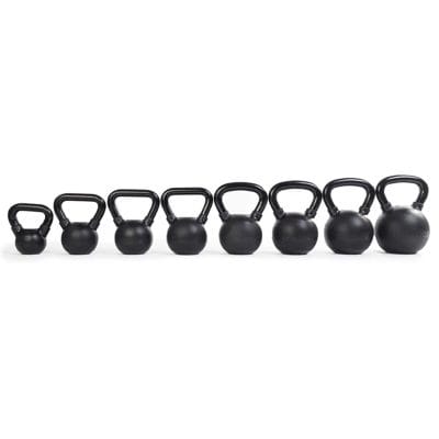 Multiple CoreFX kettlebells lined up showing different weight sizes