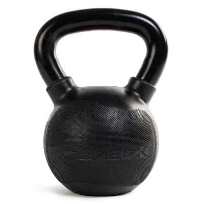 Side angle view of multiple CoreFX kettlebells arranged by weight