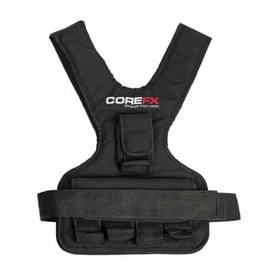 CoreFX 20 lb weighted vest front view showing adjustable weight pockets