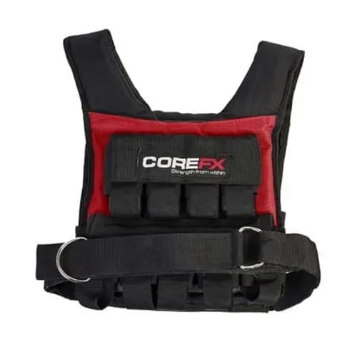 CoreFX Pro 40 lb weighted vest front view with balanced resistance packs