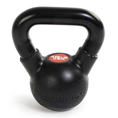 CoreFX rubber coated kettlebell on white background showing handle and shape