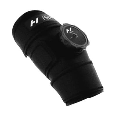 Hyperice Ice Compression Knee Wrap on white background with ice cell visible