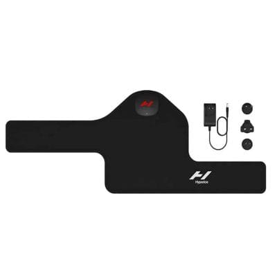 Hyperice Venom 2 Leg full kit with wrap, charger, and plug adapters on white background