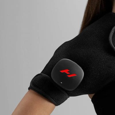 Detailed close-up of the neoprene and silicone materials on the Hyperice Venom 2 Shoulder