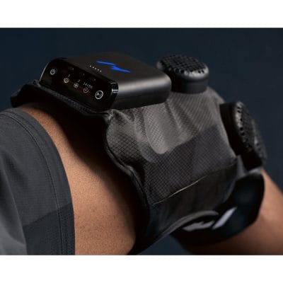 op-down close-up of Hyperice X2 Knee showing heat and compression panel