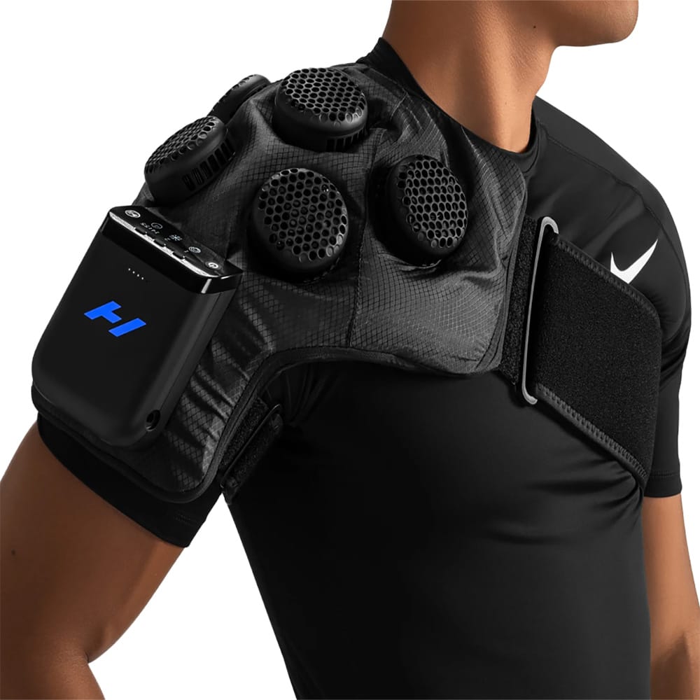 Hyperice X2 Shoulder device providing targeted heat and cold compression