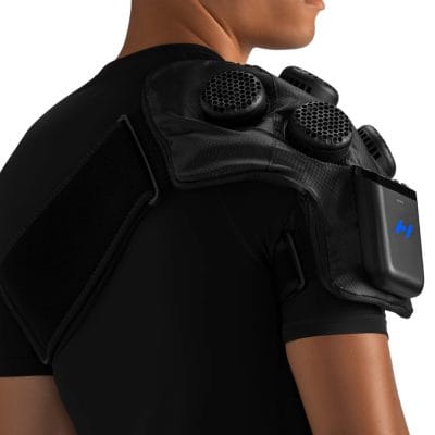 Hyperice X2 Shoulder hot and cold therapy wrap on white background