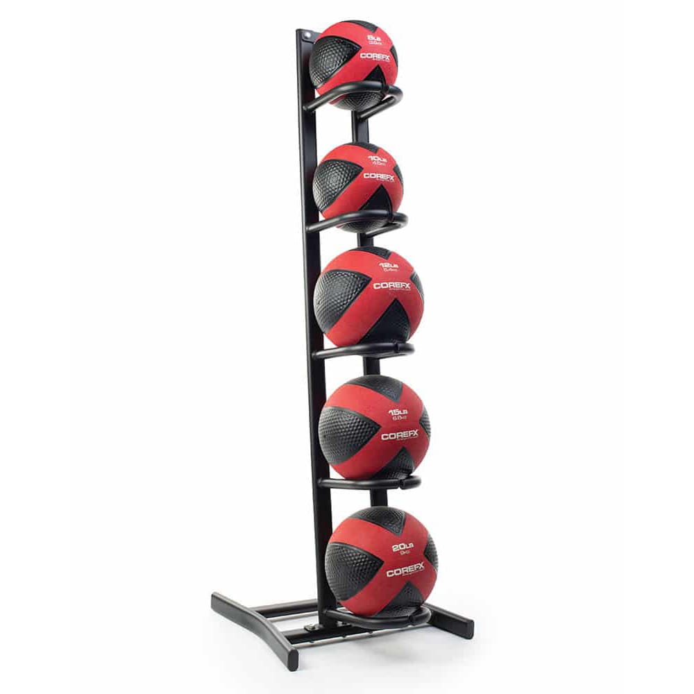 CoreFX single-sided medicine ball rack holding five medicine balls