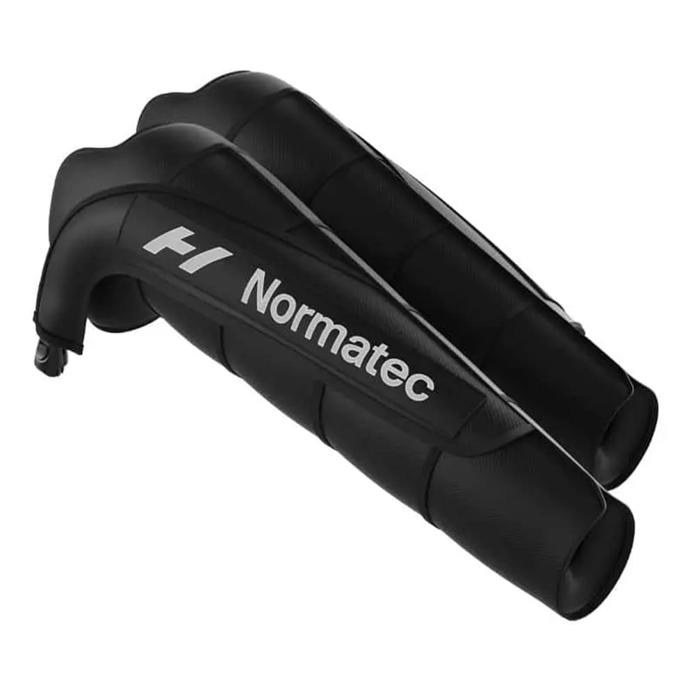 Hyperice Normatec arm attachments laid flat on white background
