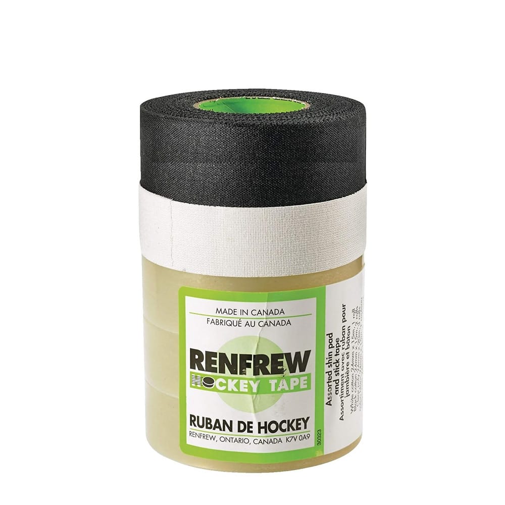 Renfrew Pro hockey tape 5 pack with clear, black, and white rolls