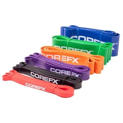 CoreFX resistance bands set showing multiple strength levels and colours