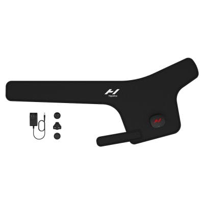 Hyperice Venom 2 Shoulder device with charger and plug adapters on white background