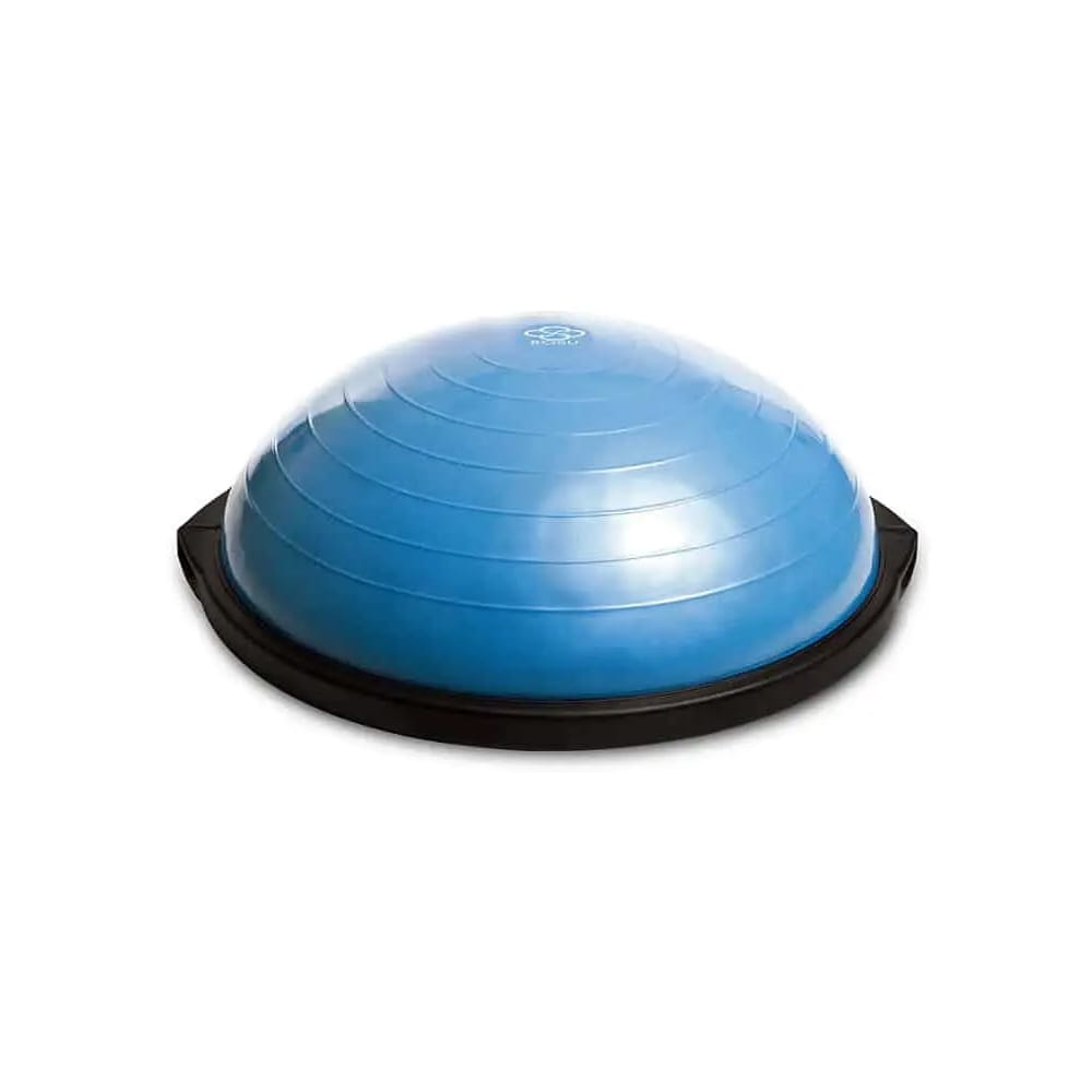 Side profile of the BOSU Balance Trainer Original highlighting the durable rubber dome and flat platform base.