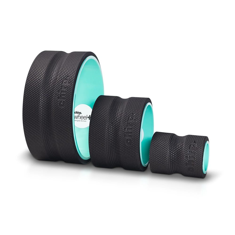 Chirp Wheel+ 3-Pack showing 4-inch, 10-inch, and 12-inch spinal mobility wheels