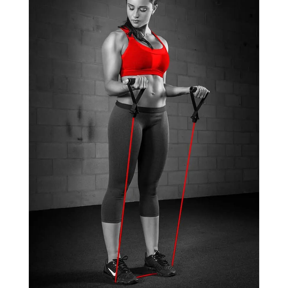 Person performing bicep curls with CoreFX ultra heavy power tube at the gym