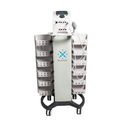Front view of Richmar TheraTouch therapy cart with both storage drawers open