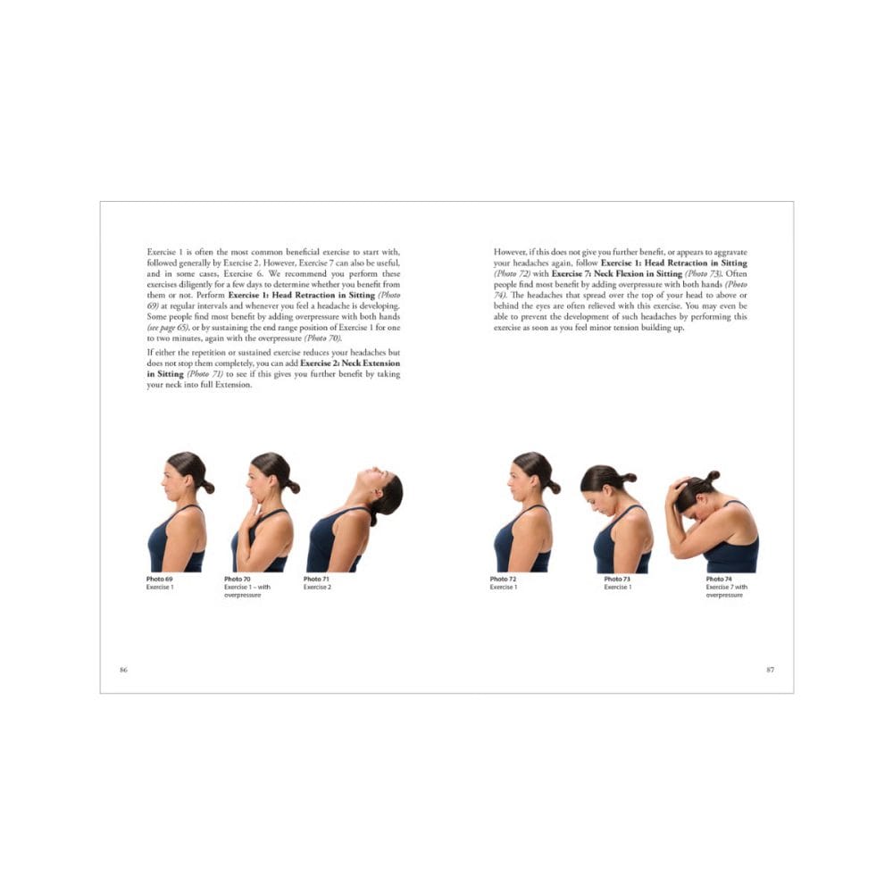 Treat Your Own Neck 6th Edition illustrated pages explaining cervical spine movement