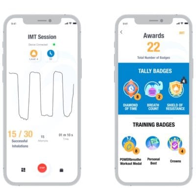 ActiBreathe app displaying breathing training data with POWERbreathe Smart Adaptor