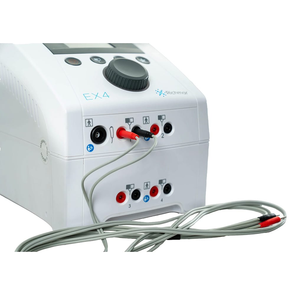 TheraTouch EX4 electrotherapy lead wire ports and connection panel close-up