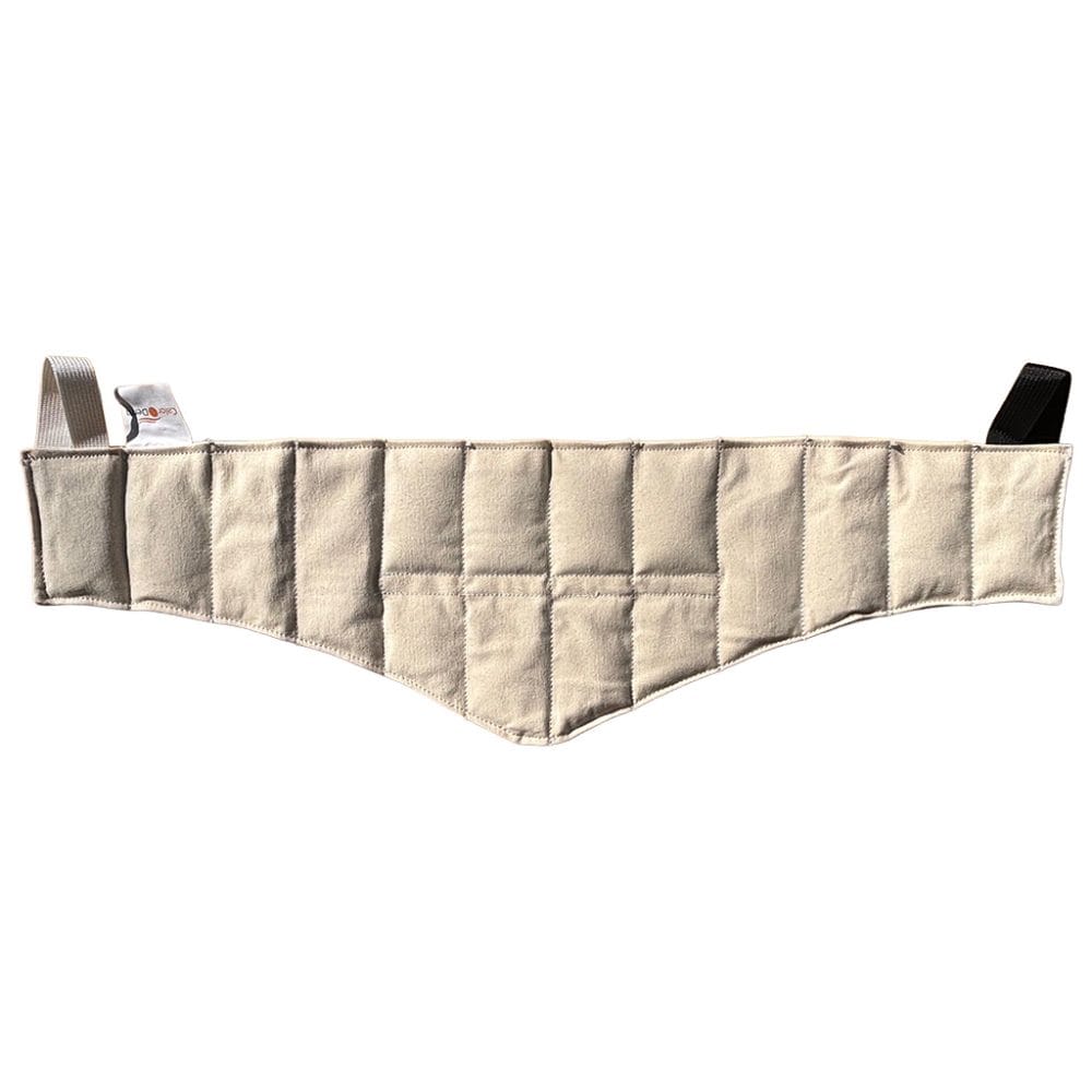 Contoured CalorDerm heat pack draped for neck and upper trapezius treatment