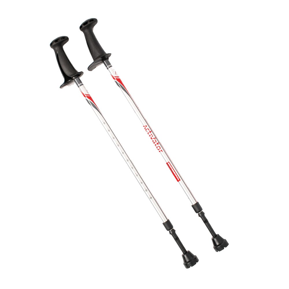 ACTIVATOR original walking poles silver grey red pair standing upright ergonomic grip