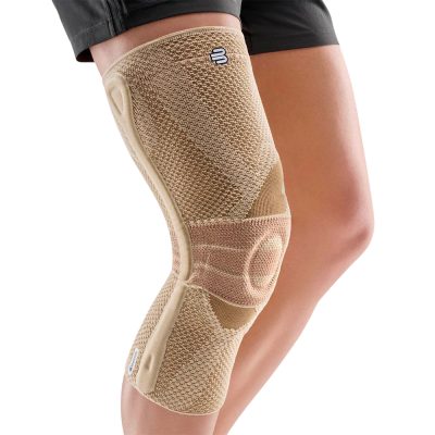 Bauerfeind GenuTrain P3 knee brace with grip top in beige for patella tracking support