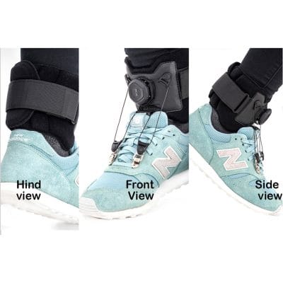 Infracare Pero brace for foot drop shown worn with front, back and side views